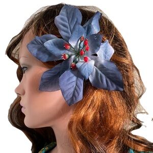 Blue Floral POINSETTIA HAIR CLIP Barrette New
